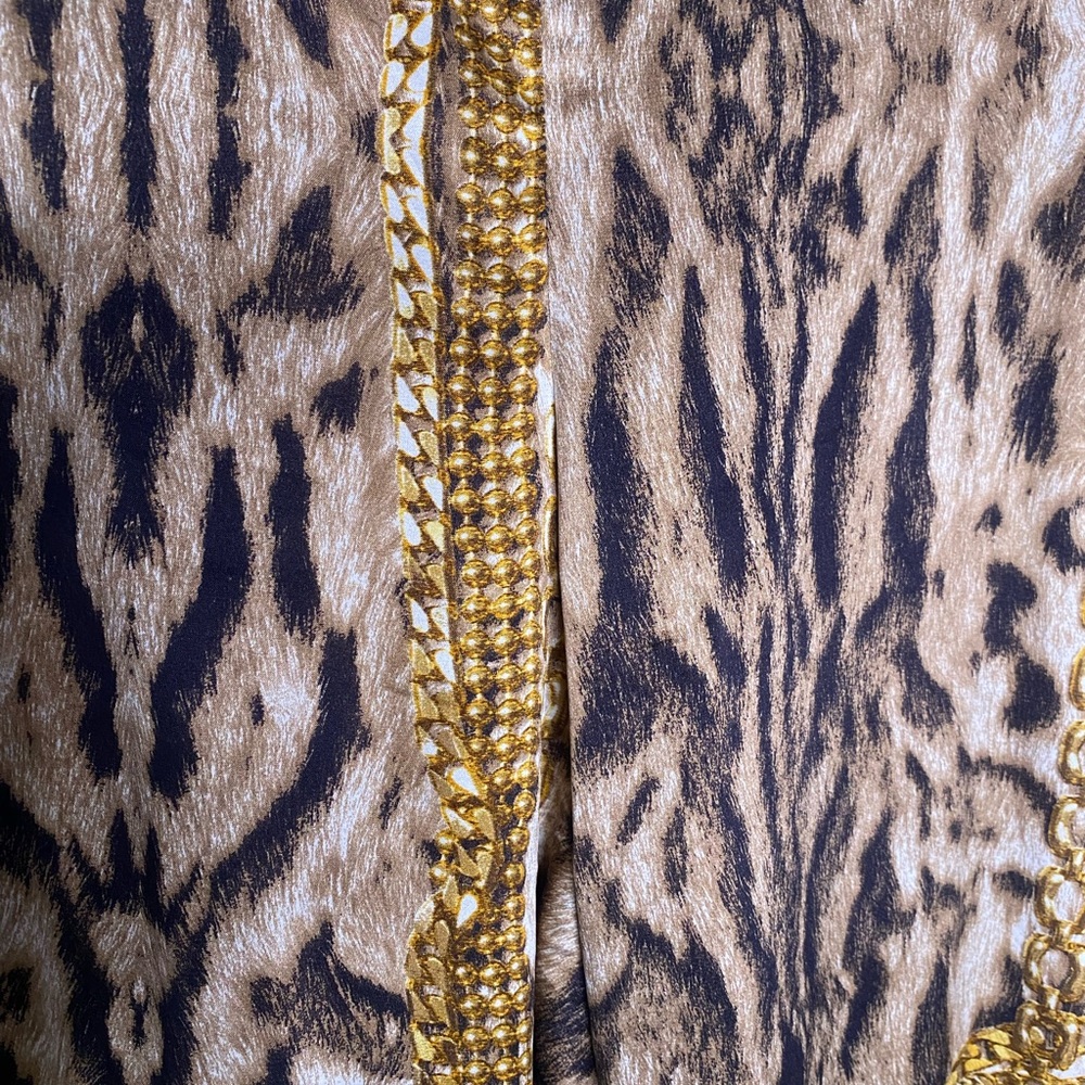 Roberto Cavalli Leopard and Gold Chains Flared Leg Silk Stretch Pants - Picture 7 of 13